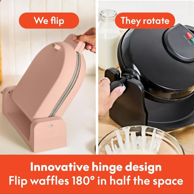 Bella Flip-n-Store Waffle Maker with EverGood™ Ceramic Nonstick Coating, Fits-anywhere™ Kitchenware, Power Indicator Light, Cool Touch Handle & Cord Wrap, 7” Wide & 1" Deep Plates, 1000 Watt, Blossom - Image 3